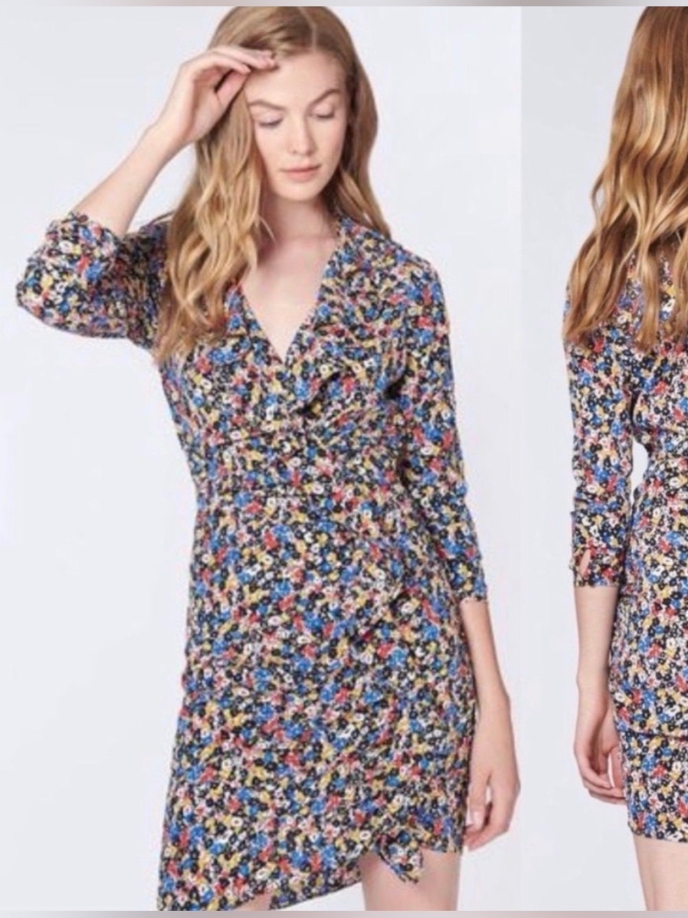 Veronica Beard Minna Floral Ruffle Stretch Silk Mini Dress Black Multi